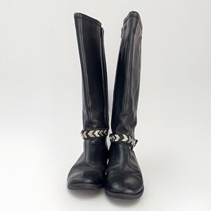 Hush Puppies Waterproof Leather Riding Boots 9W Black Elastic Back Side Zipper